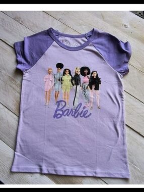 Barbie Mattel Graphics Glitter Dolls Short Sleeve Purple Tshirt Size L NWT